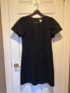 J. Crew Black Eyelet Short-Sleeve Sheath Dress size 6